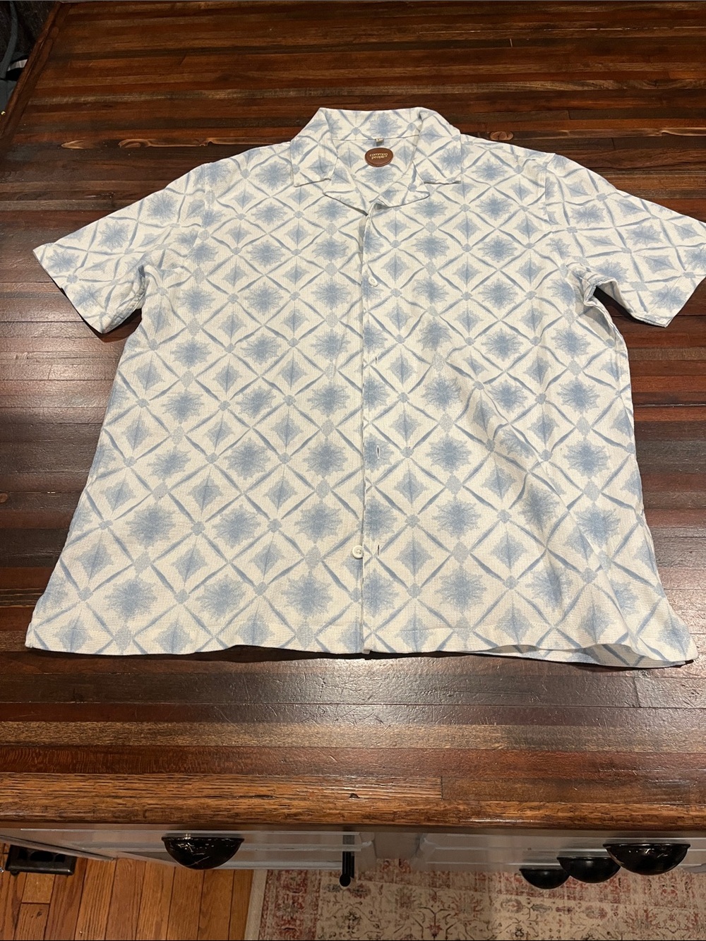 Common people Men's Short Sleeve Button-Up Shirt - Light Blue Pattern large